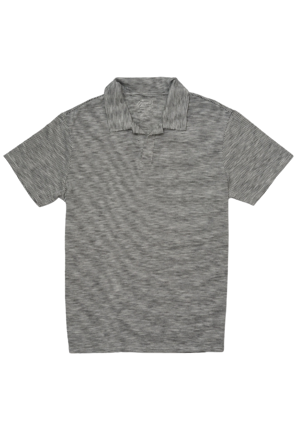 Grayers | Feeder Stripe Loose Knit Johnny Collar Polo - Navy Cream