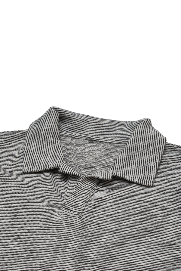 Grayers | Feeder Stripe Loose Knit Johnny Collar Polo - Navy Cream