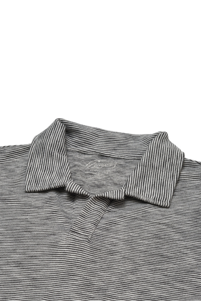 Grayers | Feeder Stripe Loose Knit Johnny Collar Polo - Navy Cream