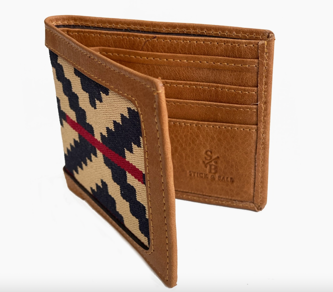 stick & ball: leather & woven wallet - navy w/ red stripe